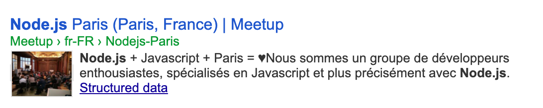 Page du groupe Meetup Node.js Paris — liste des membres