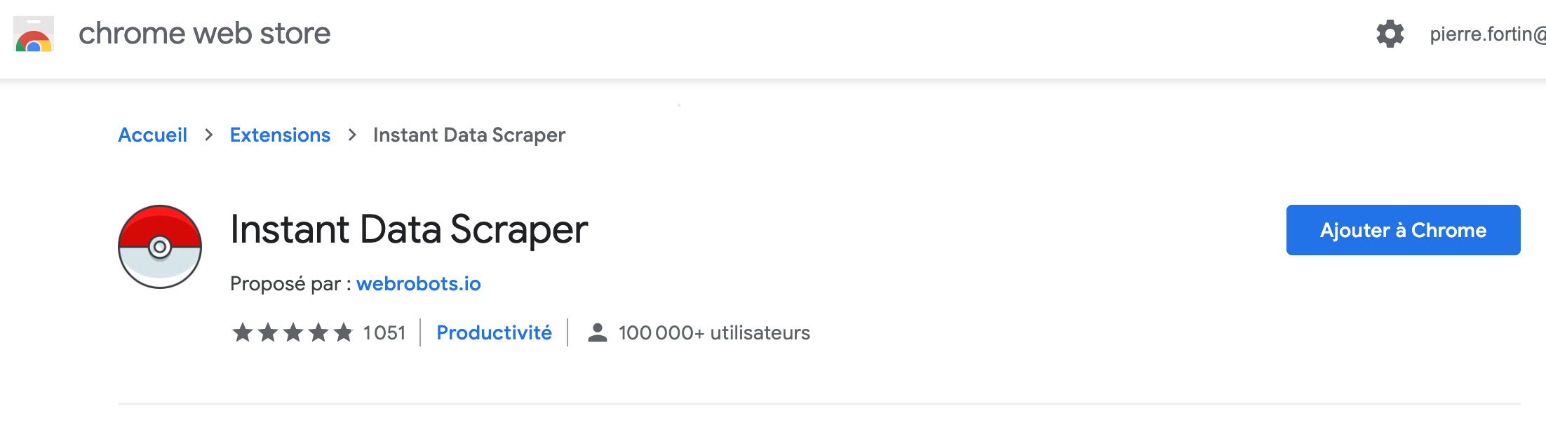 Extension Chrome Instant Data Scraper — scraping de listes Meetup